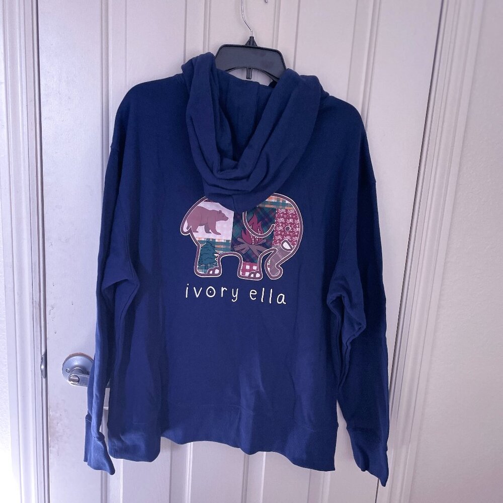 NEW Ivory Ella Womens Cozy Quilt Elephant Oversized Hoodie Sweatshirt NWT M Navy - Picture 3 of 10